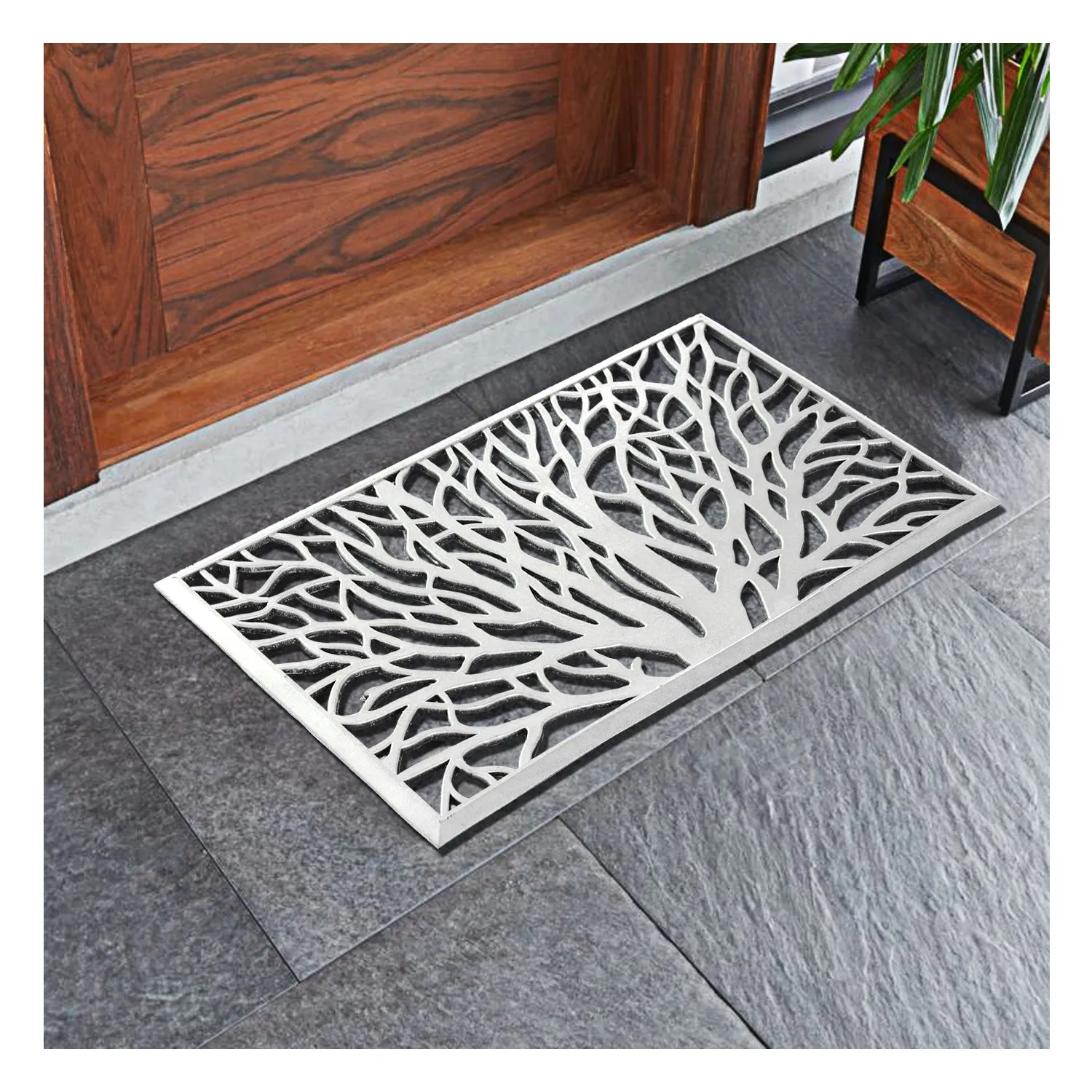 OnlyMat Moulded Tree Design Rubber Doormat in Metalic Colours - Indoor / Outdoor, Waterproof