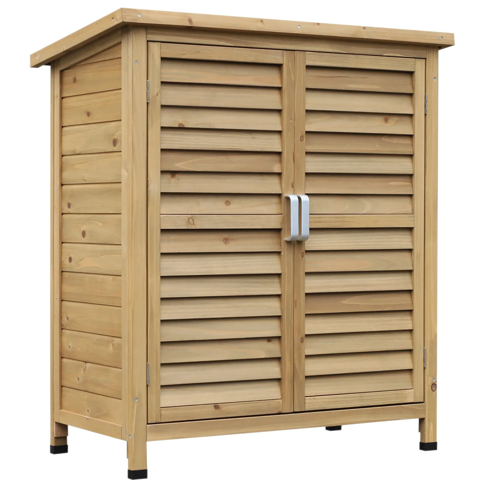 Outsunny Garden Storage Shed Solid Fir Wood Garage Organisation w/ Doors Natural