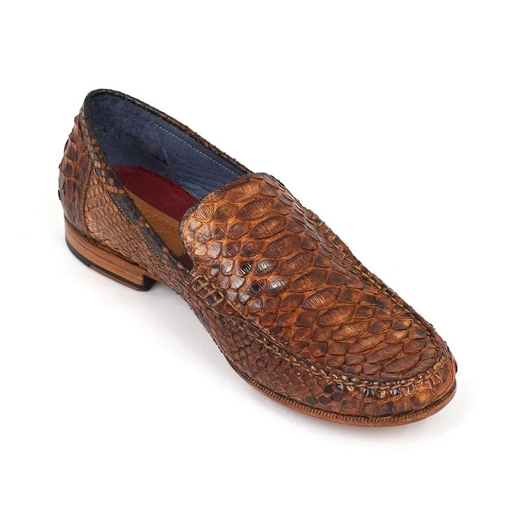 Paul Parkman Men's Genuine Python Moccasins Brown & Tobacco (ID#YL41UT)