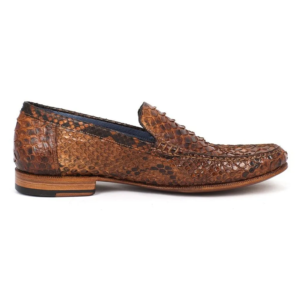 Paul Parkman Men's Genuine Python Moccasins Brown & Tobacco (ID#YL41UT)