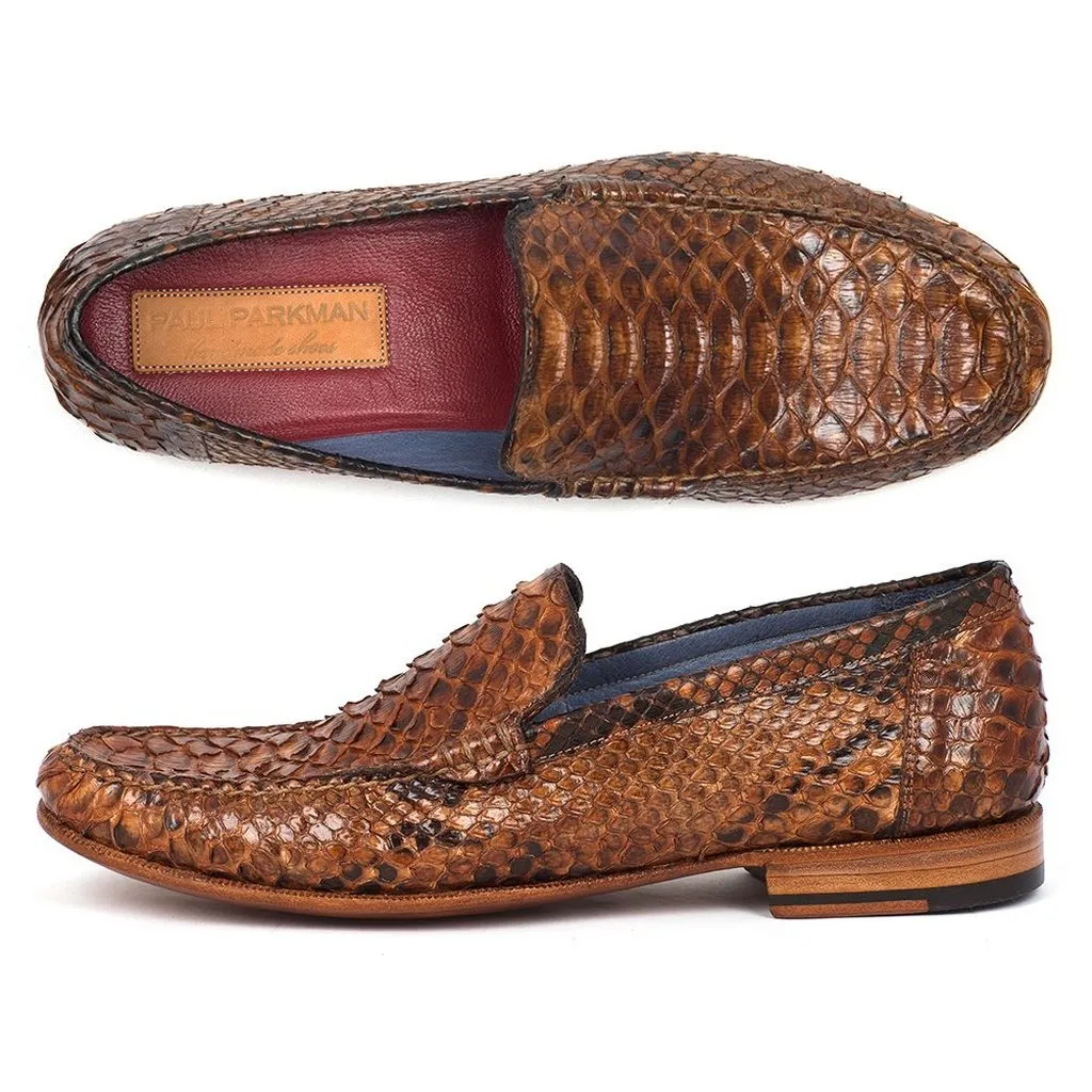 Paul Parkman Men's Genuine Python Moccasins Brown & Tobacco (ID#YL41UT)