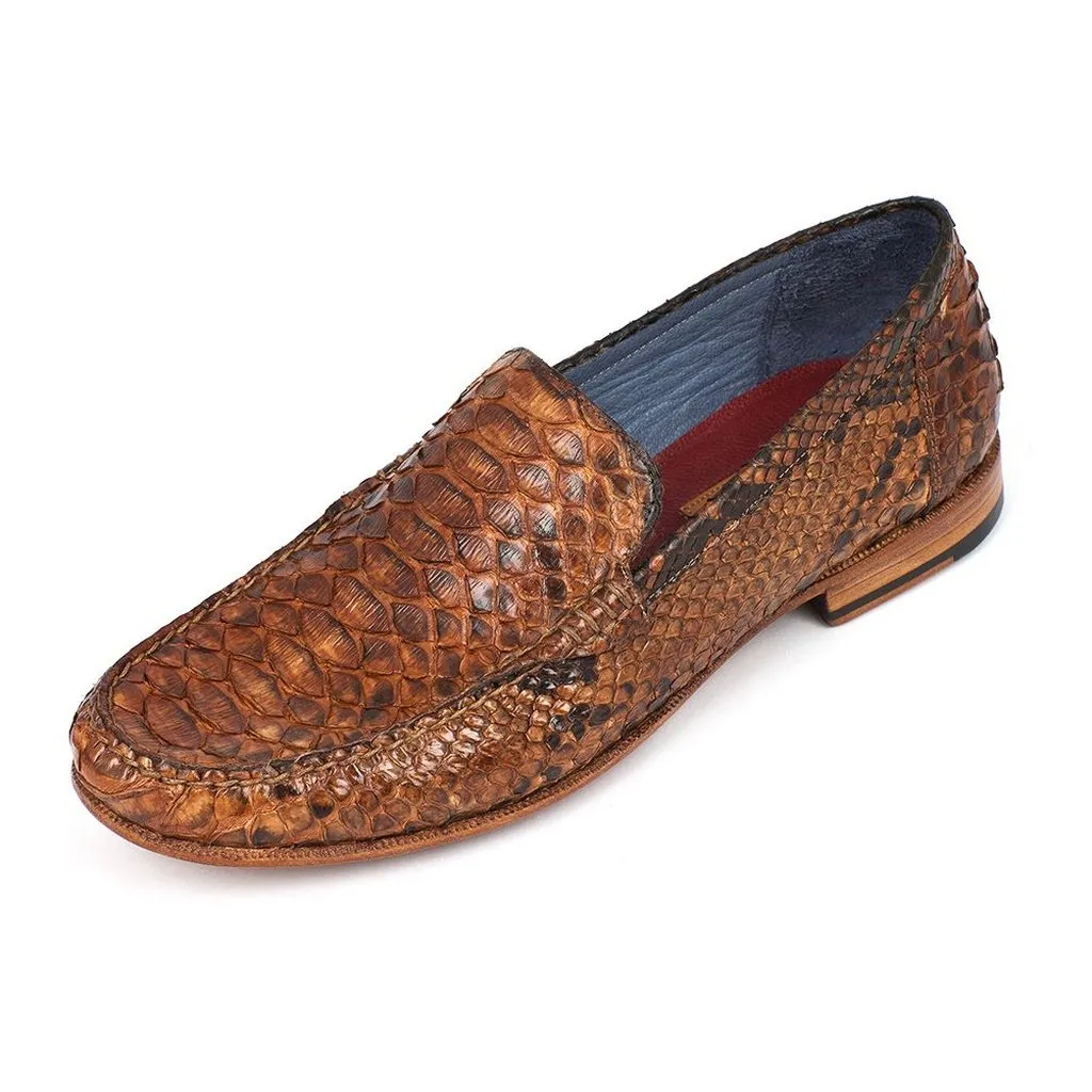 Paul Parkman Men's Genuine Python Moccasins Brown & Tobacco (ID#YL41UT)