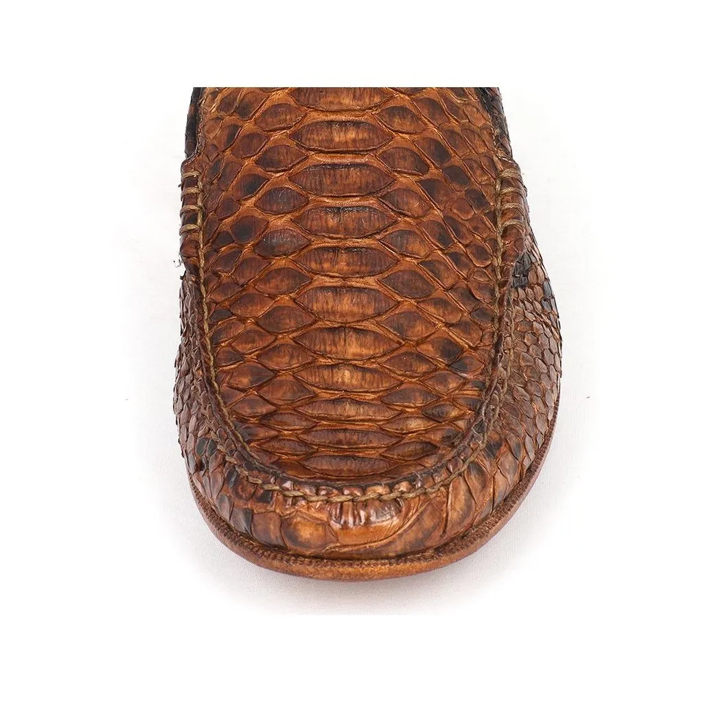 Paul Parkman Men's Genuine Python Moccasins Brown & Tobacco (ID#YL41UT)