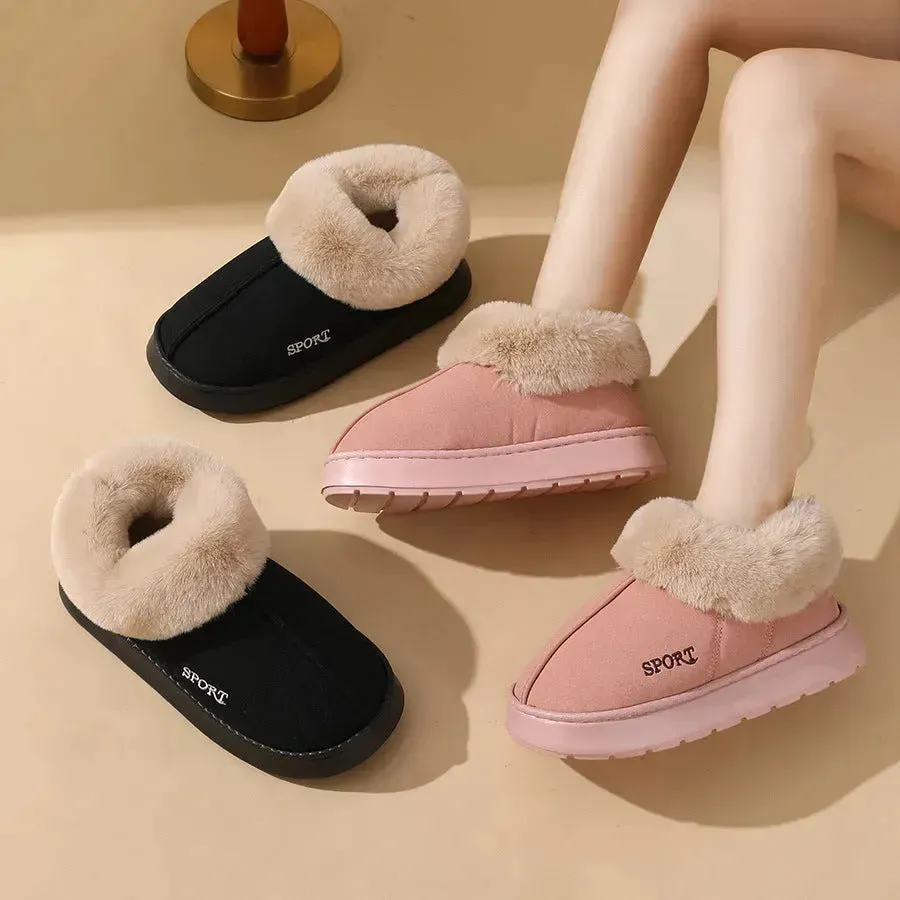 Plush Cotton Shoes For Women Winter Warm Home Slippers Outdoor Snow Boots