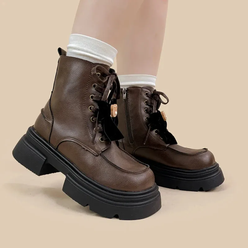 Pretty Bear and Bow Brown Leather Boots - Women's