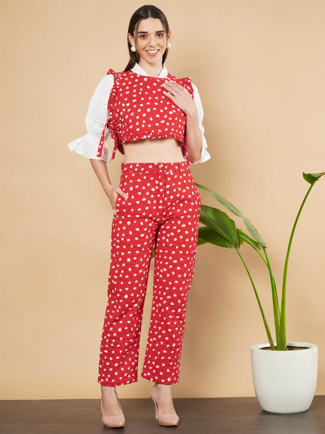 Quilted Crop Top and High-Waist Trousers for Women