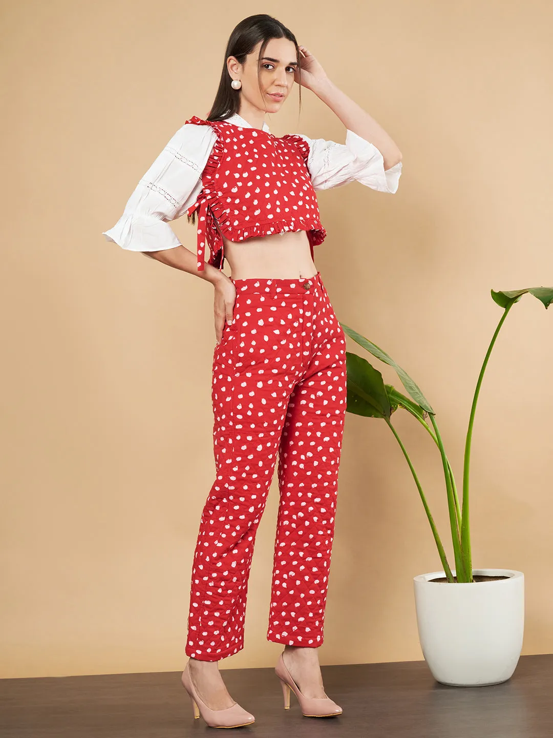 Quilted Crop Top and High-Waist Trousers for Women