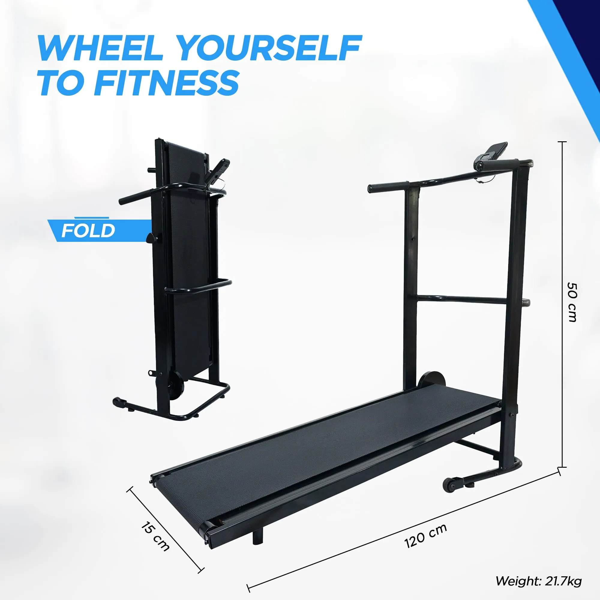 Reach T-95 Falcon Manual Treadmill for Home Workout | Foldable Treadmill with Wheels & Manual Incline | Fitness Machine for Home Gym with LCD Display | 12 Months Warranty | Max User Weight 100 kg