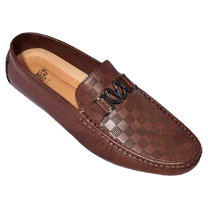 Royal shoes brown men's casual loafer slip-on printed leather driver