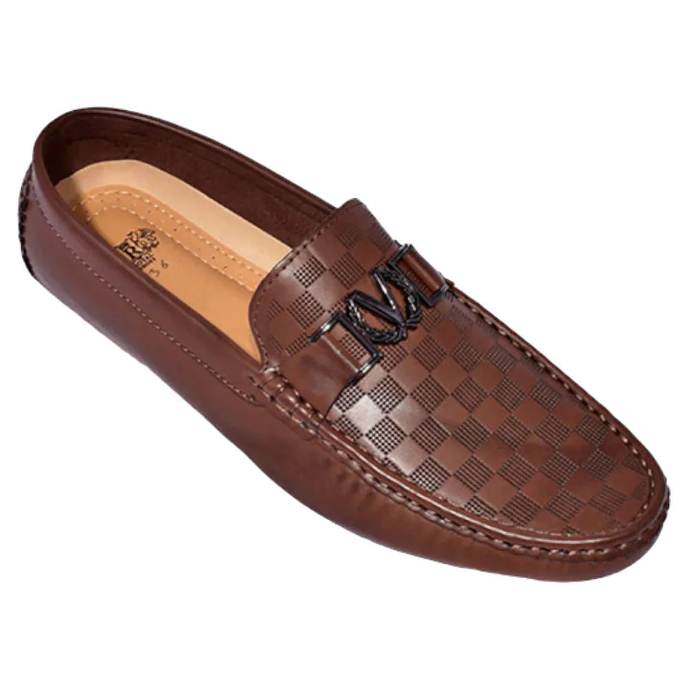 Royal shoes brown men's casual loafer slip-on printed leather driver