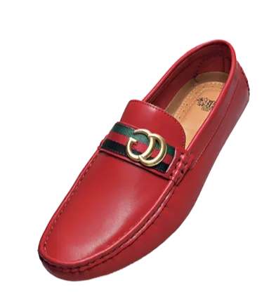 Royal shoes men's red loafer slip-on driver red and green strip with gold buckle