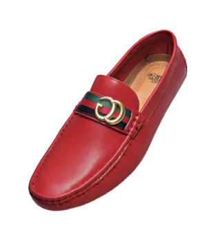 Royal shoes men's red loafer slip-on driver red and green strip with gold buckle