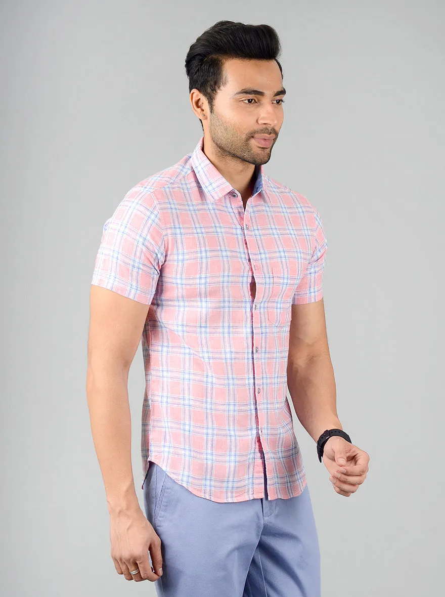 Sachet Pink Checked Slim Fit Casual Shirt | Greenfibre