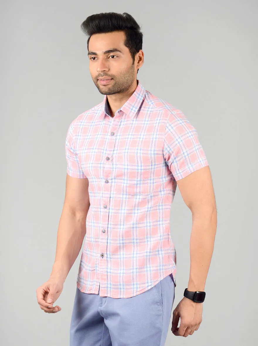 Sachet Pink Checked Slim Fit Casual Shirt | Greenfibre