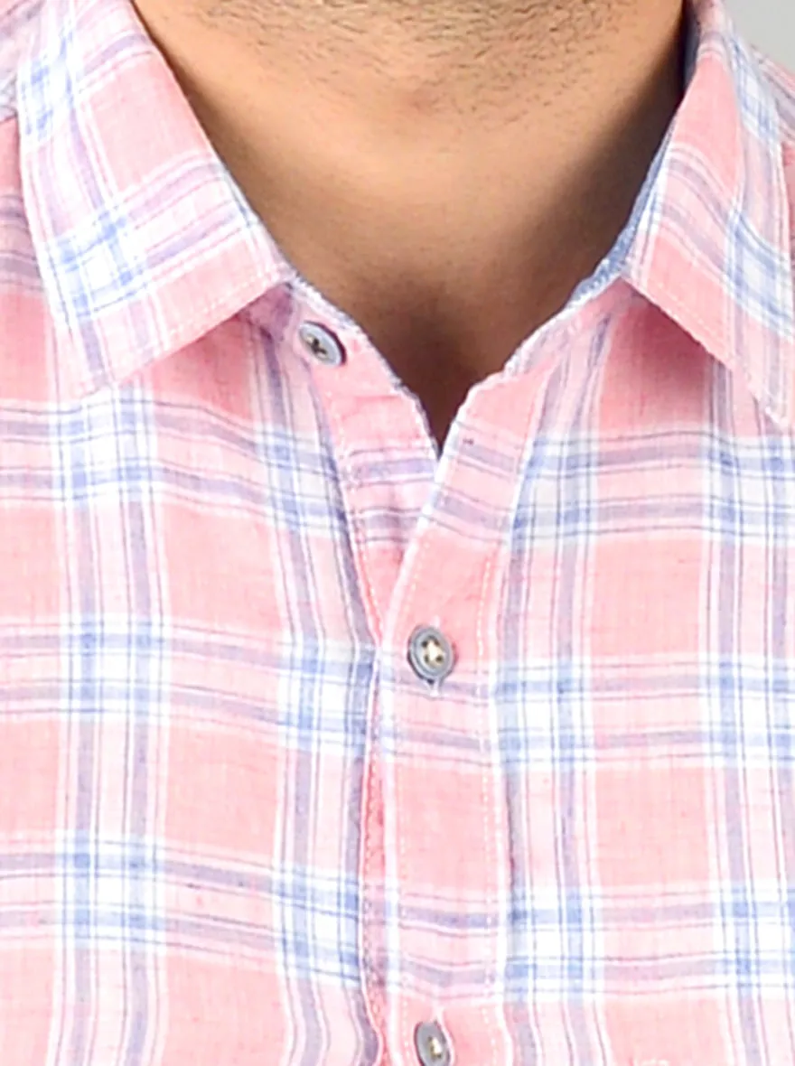 Sachet Pink Checked Slim Fit Casual Shirt | Greenfibre