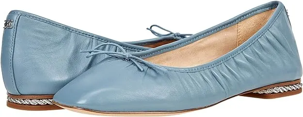 Sam Edelman Meg Smokey Blue Slip On Squared Toe Bow Detail Leather Ballet Flats