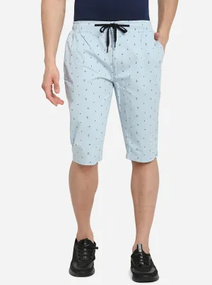 Sky Blue Printed Slim Fit Capri | JadeBlue