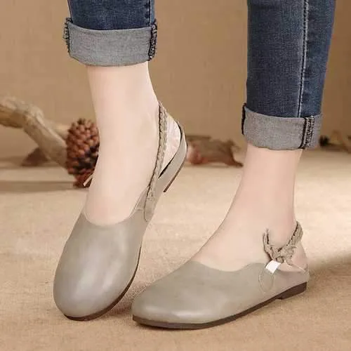 SOCOFY Genuine Leather Pure Color Elastic Band Soft Slingback Flat Shoes