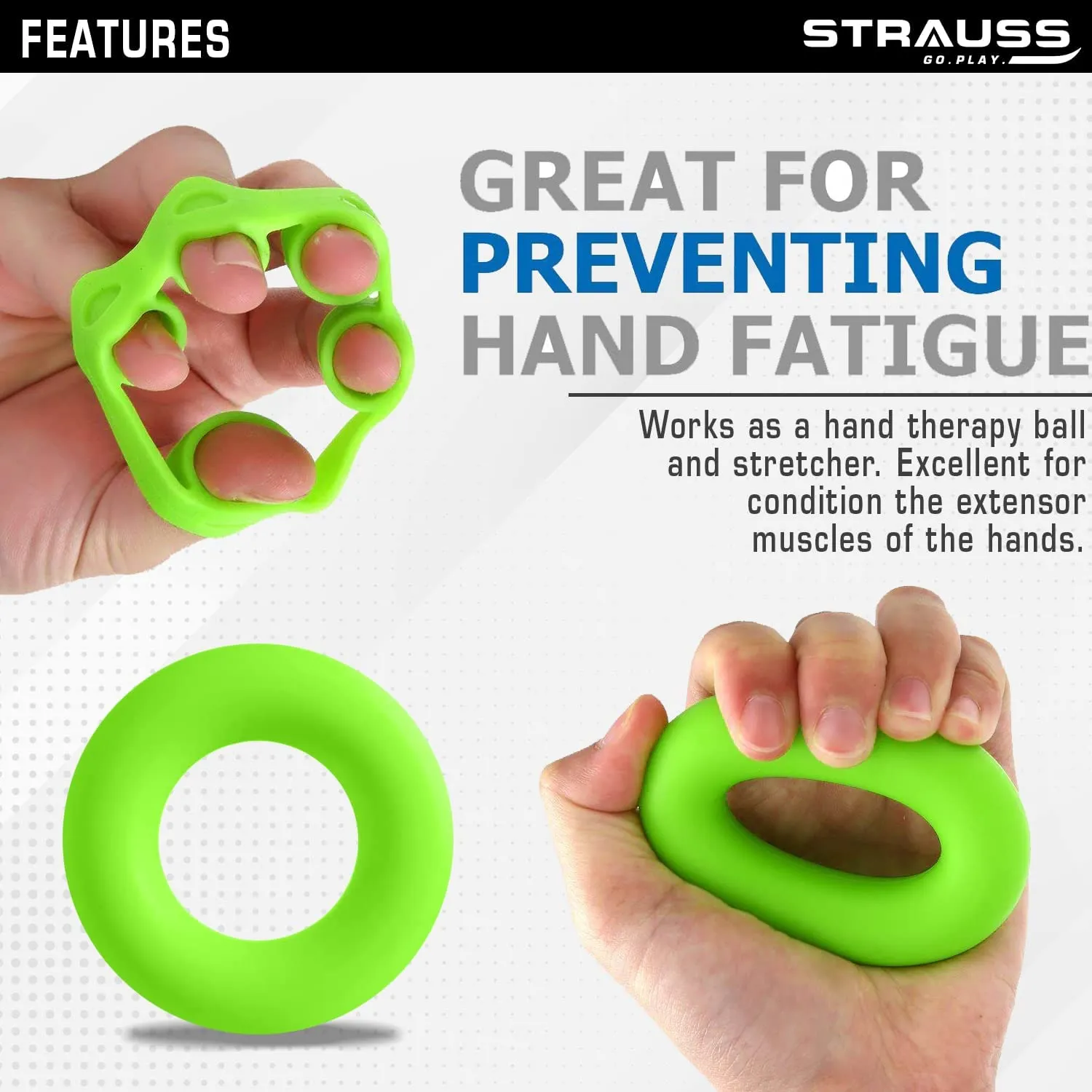 Strauss Finger Stretcher | Hand Strengthener for Carpal Tunnel Relief and Grip Strength | Silicone Finger Gripper and Finger Stretcher | Ideal for All Skill Levels | Set of 3