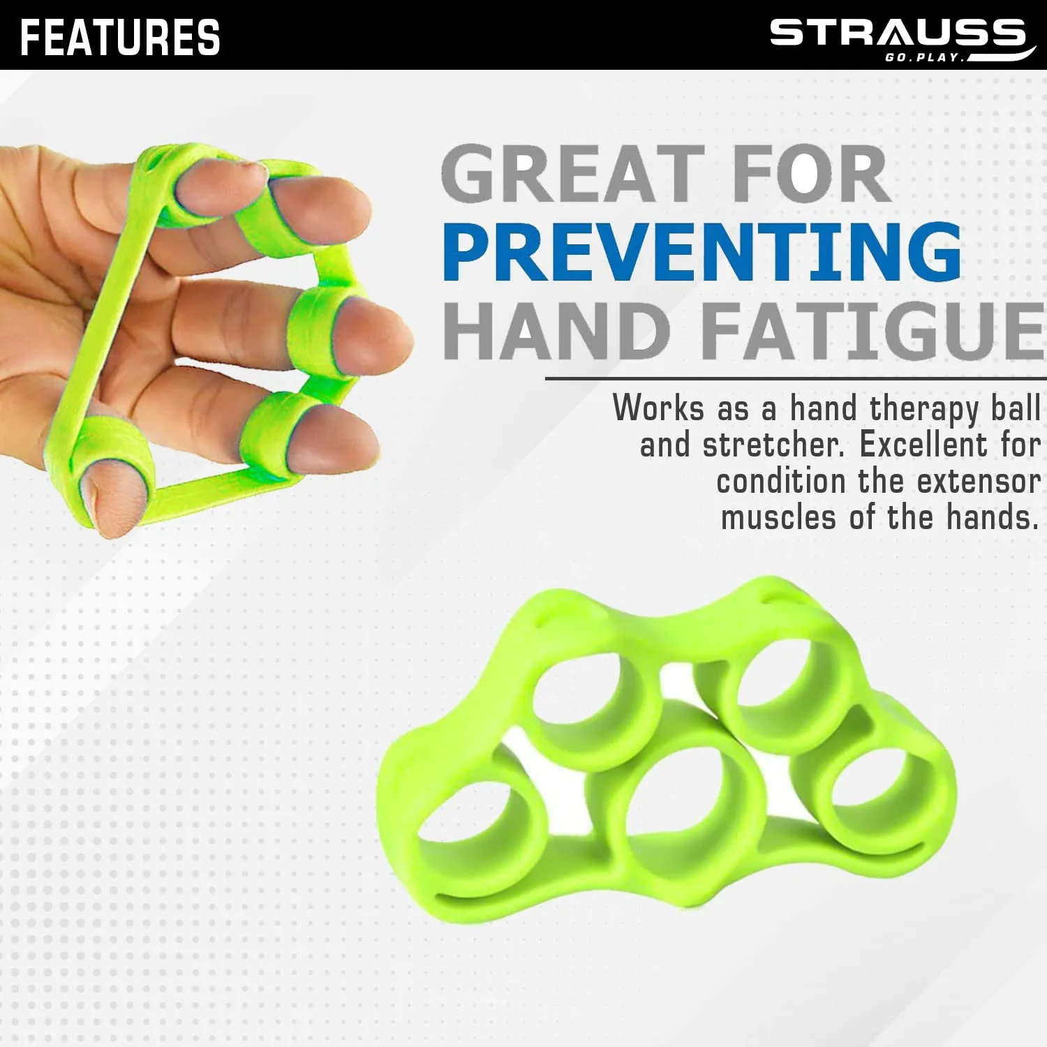 Strauss Silicon Finger Stretcher | Hand Grip Strengthener for Guitar & Piano | Finger Resistance Bands for Carpal Tunnel Relief and Grip Strength | Hand Exerciser & Strengthening Tool, (Green)