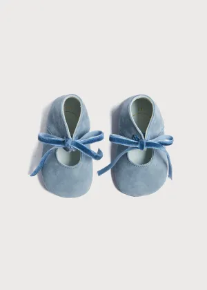 Suede Velvet Ribbon Pram Shoes in Blue (17-21 EU)