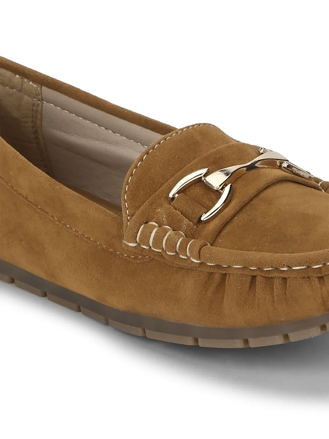 Tan Micro Loafers With Chain