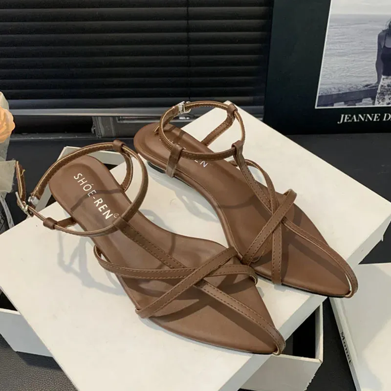 TAVIMART  -  Summer Brown New Narrow Band Women Sandal Fashion High Weadge Heel Ladies Elegant Gladiator Shoes Outdoor Dress Pumps