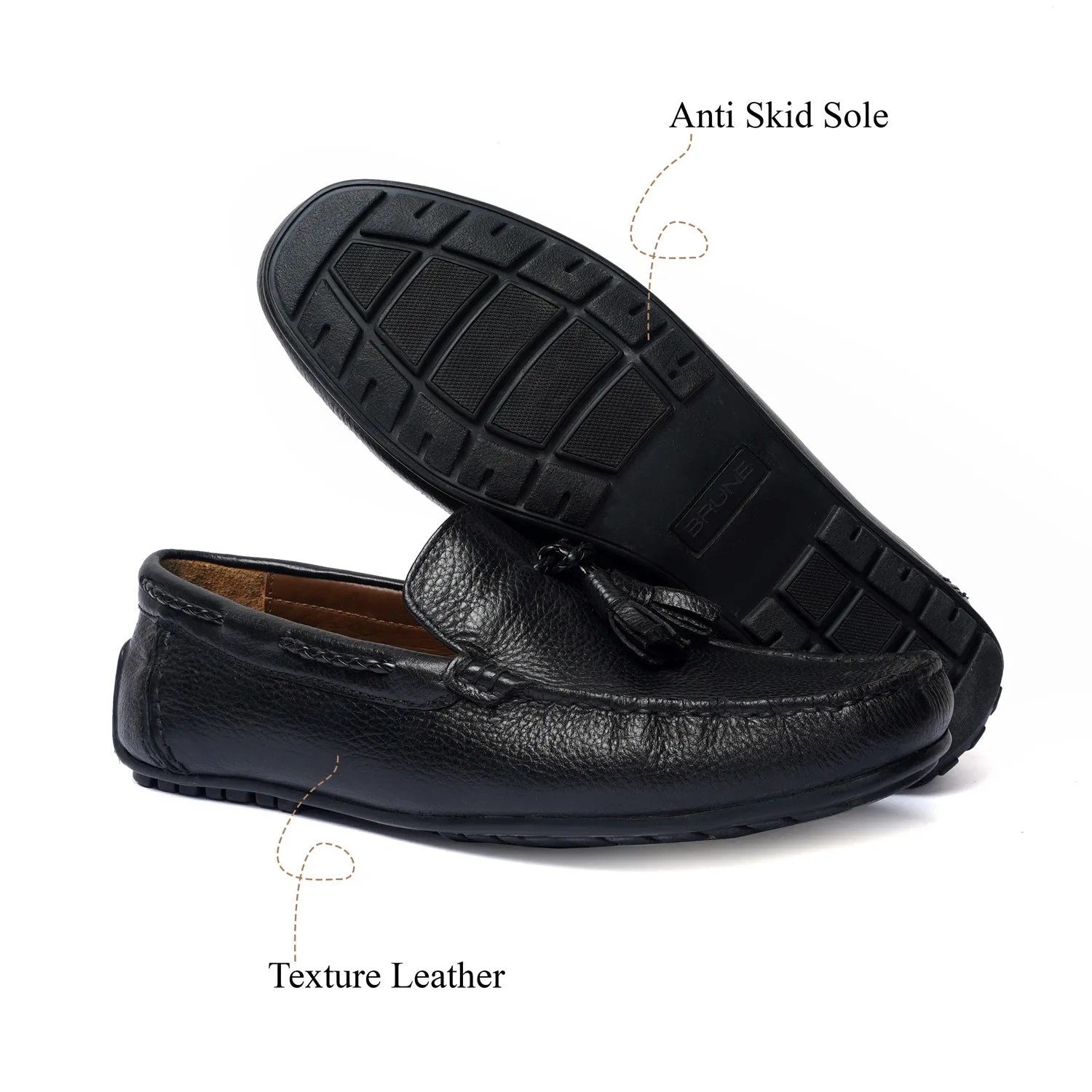 Textured Leather Black Moccasins Loafer