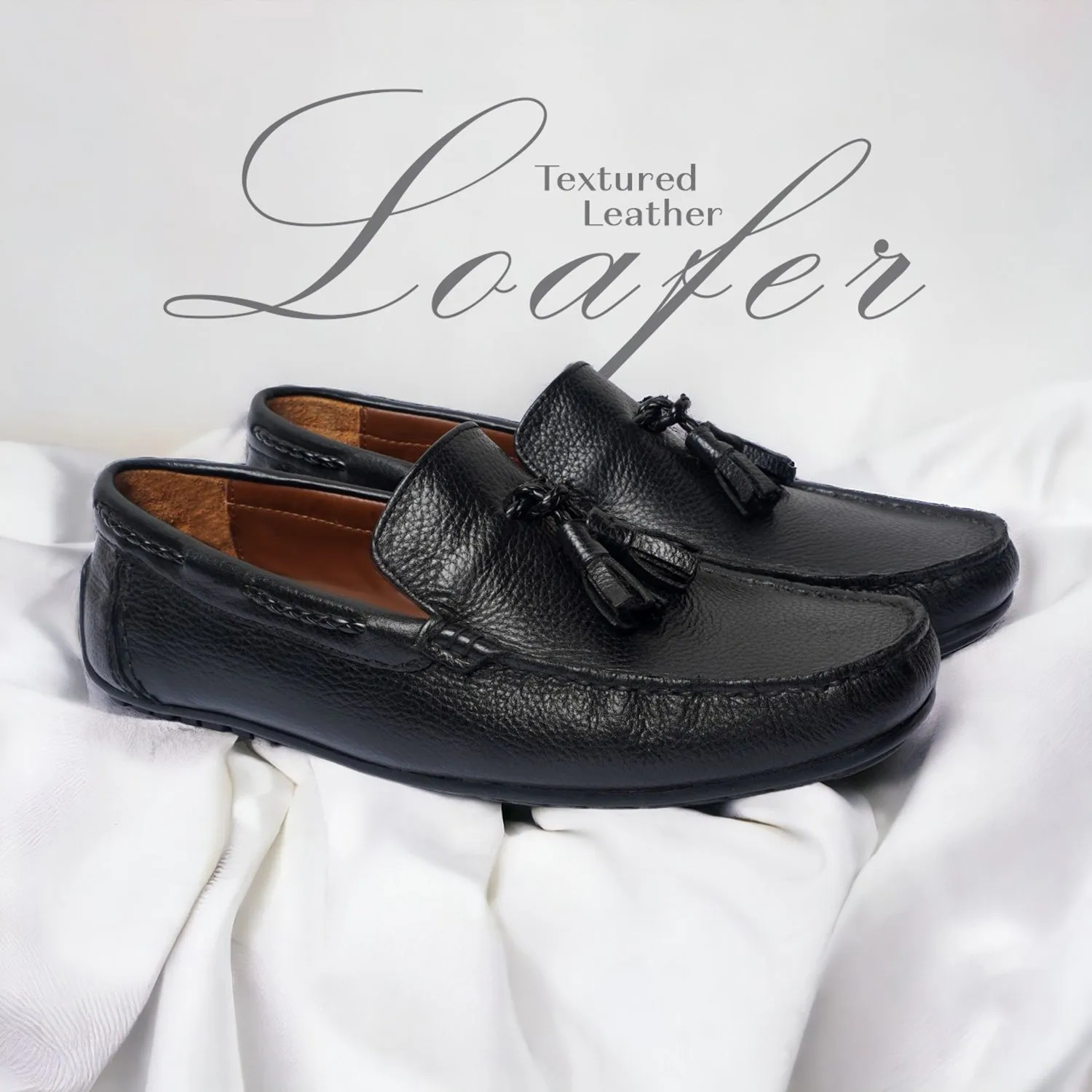 Textured Leather Black Moccasins Loafer