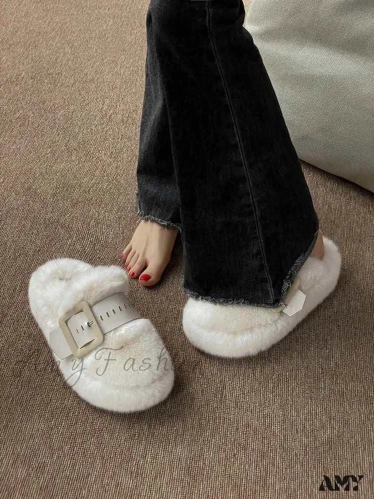 Thick Sole Fur Warm Outdoor Autumn Winter Closed Toe Half Slippers Shoes