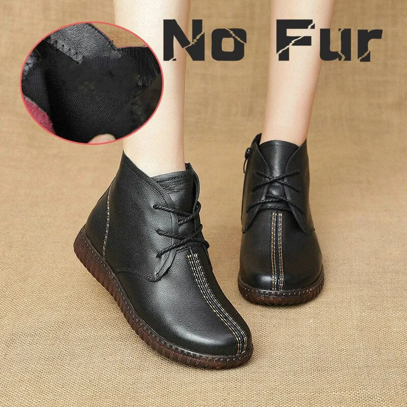 Tilocow Winter Wedges Flat Women Boots For Ladies Sewing Ankle Boots Soft Bottom Casual Women's Boot Shoes Woman Footwear