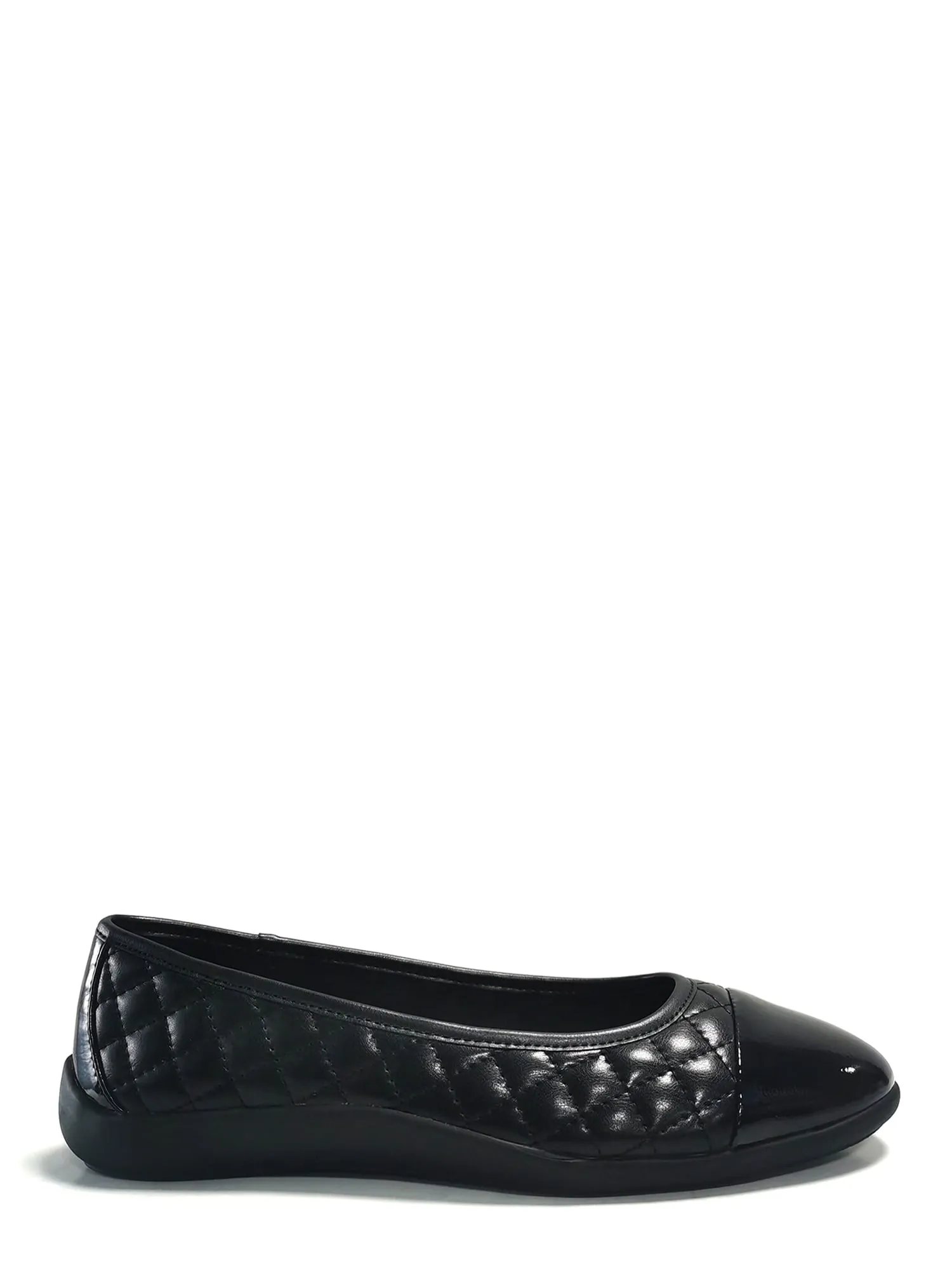 Time and Tru Women's Cap Toe Quilted Ballet Flats, Wide Width Available