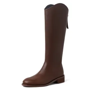 TinaCus Women's Genuine Leather Handmade Back Zipper Knee High Boots