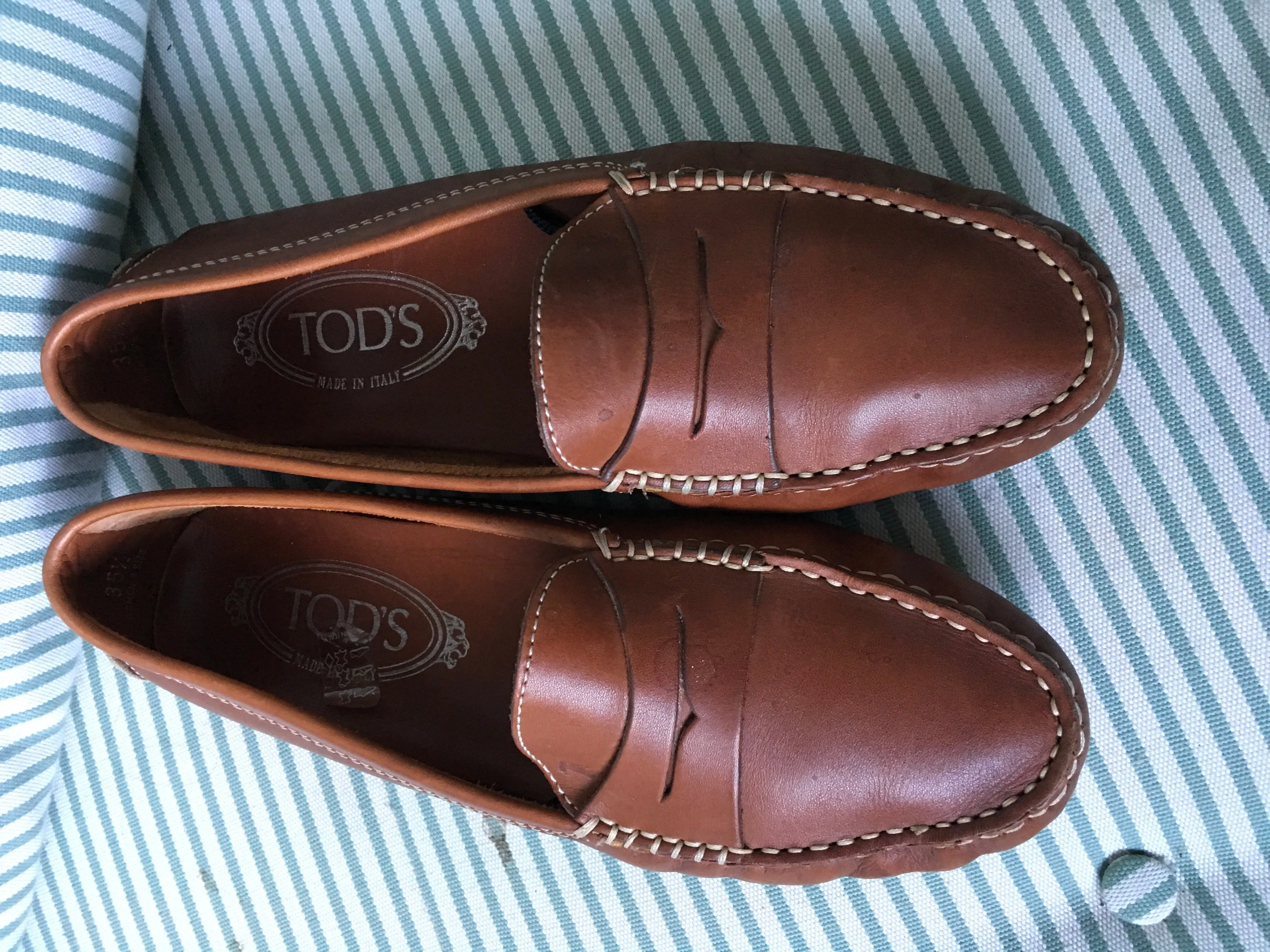 TOD'S Penny Brown Leather Moccasins Flats Driving Shoes 35 1/2 UK 2.5 US 5.5 Ladies