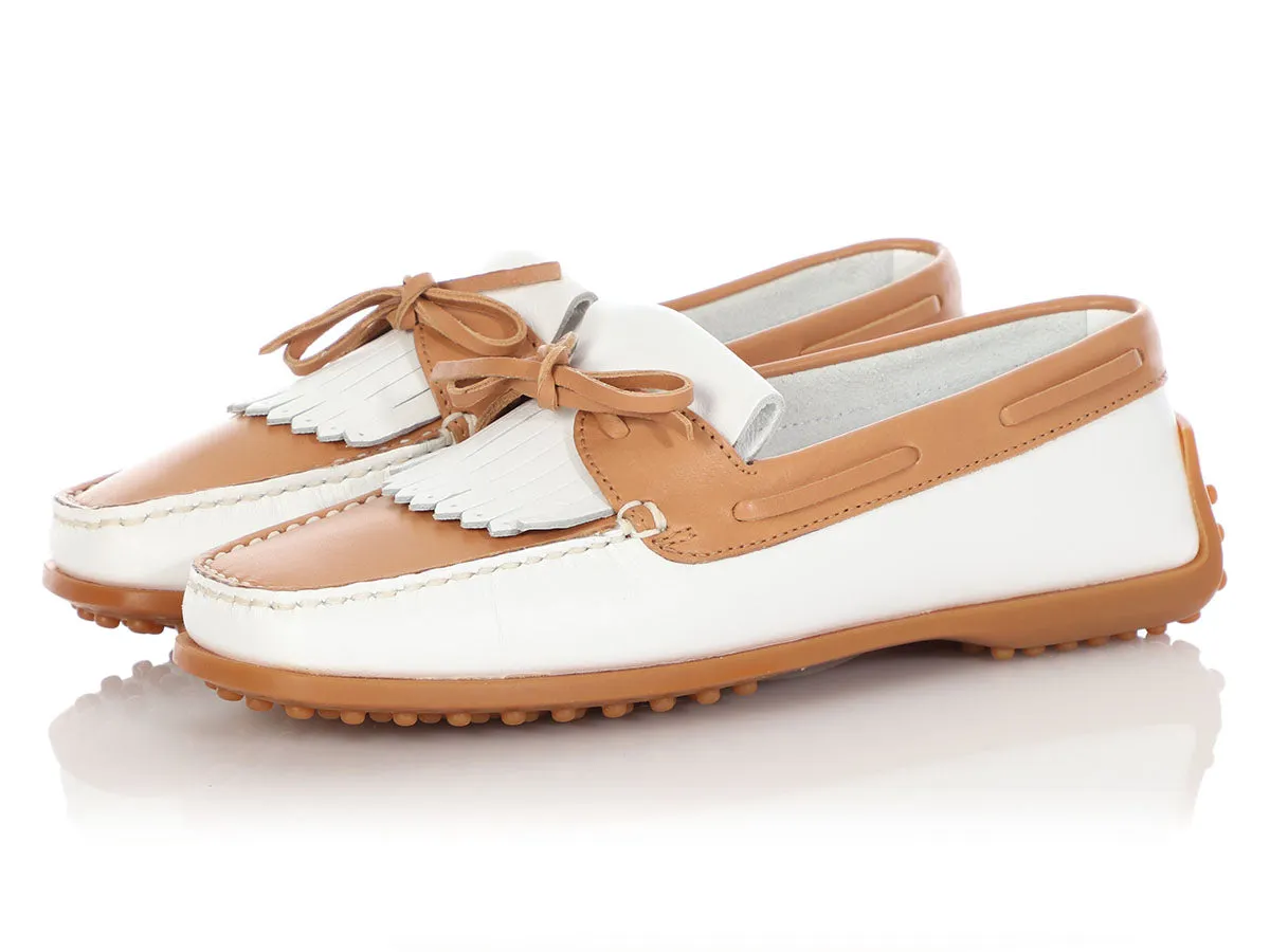 Tod’s White and Tan Moccasins