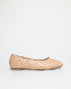 Tomaz NN252 Ladies Quilted Ballerina Flat (Beige)