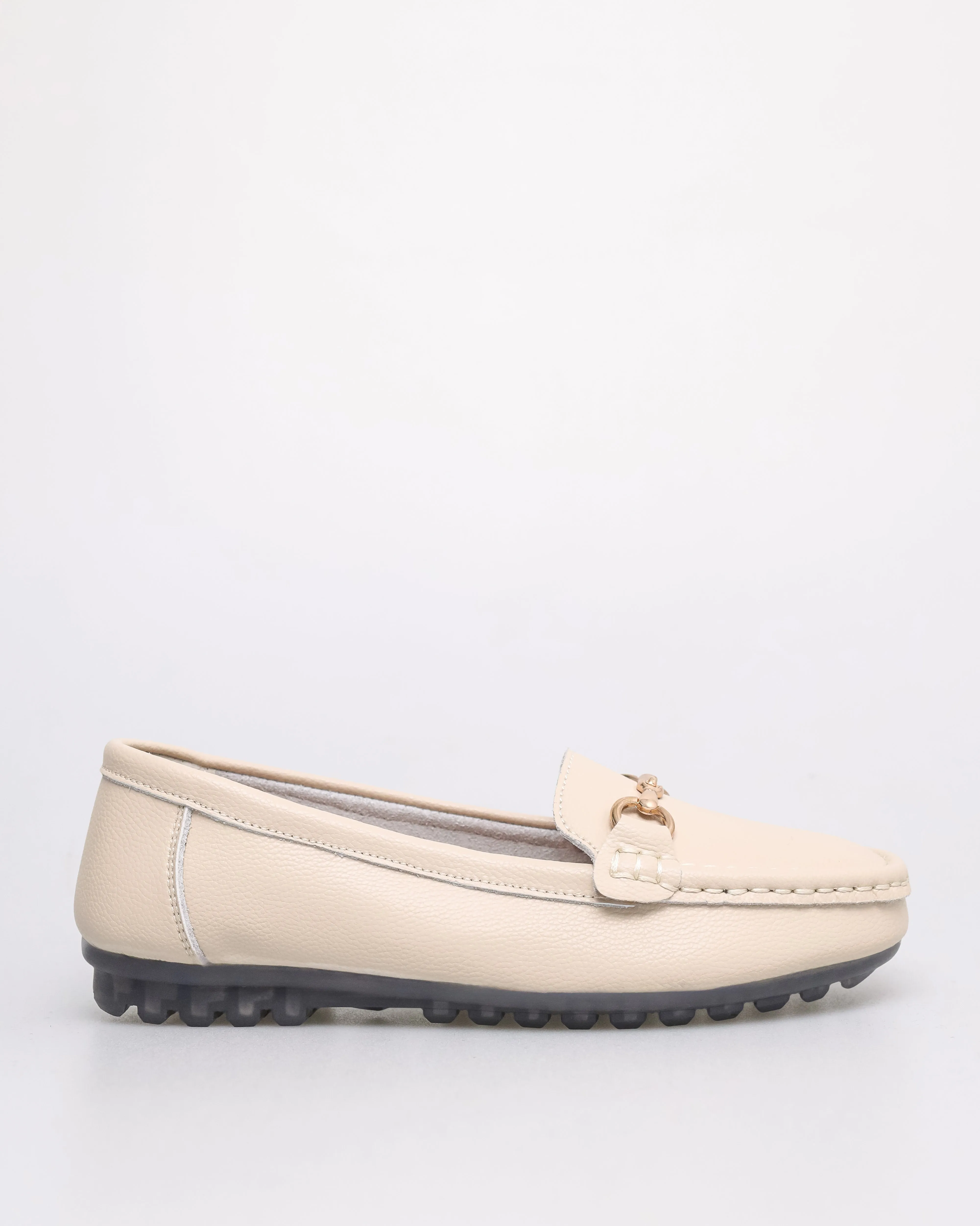 Tomaz YX201 Ladies Metallic Buckle Flats (Cream)