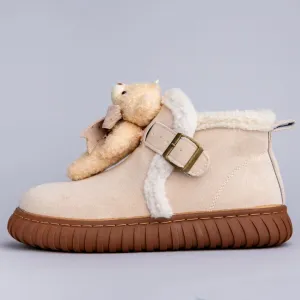 Ultra Soft Plush Teddy Bear Ankle Boots - Women's