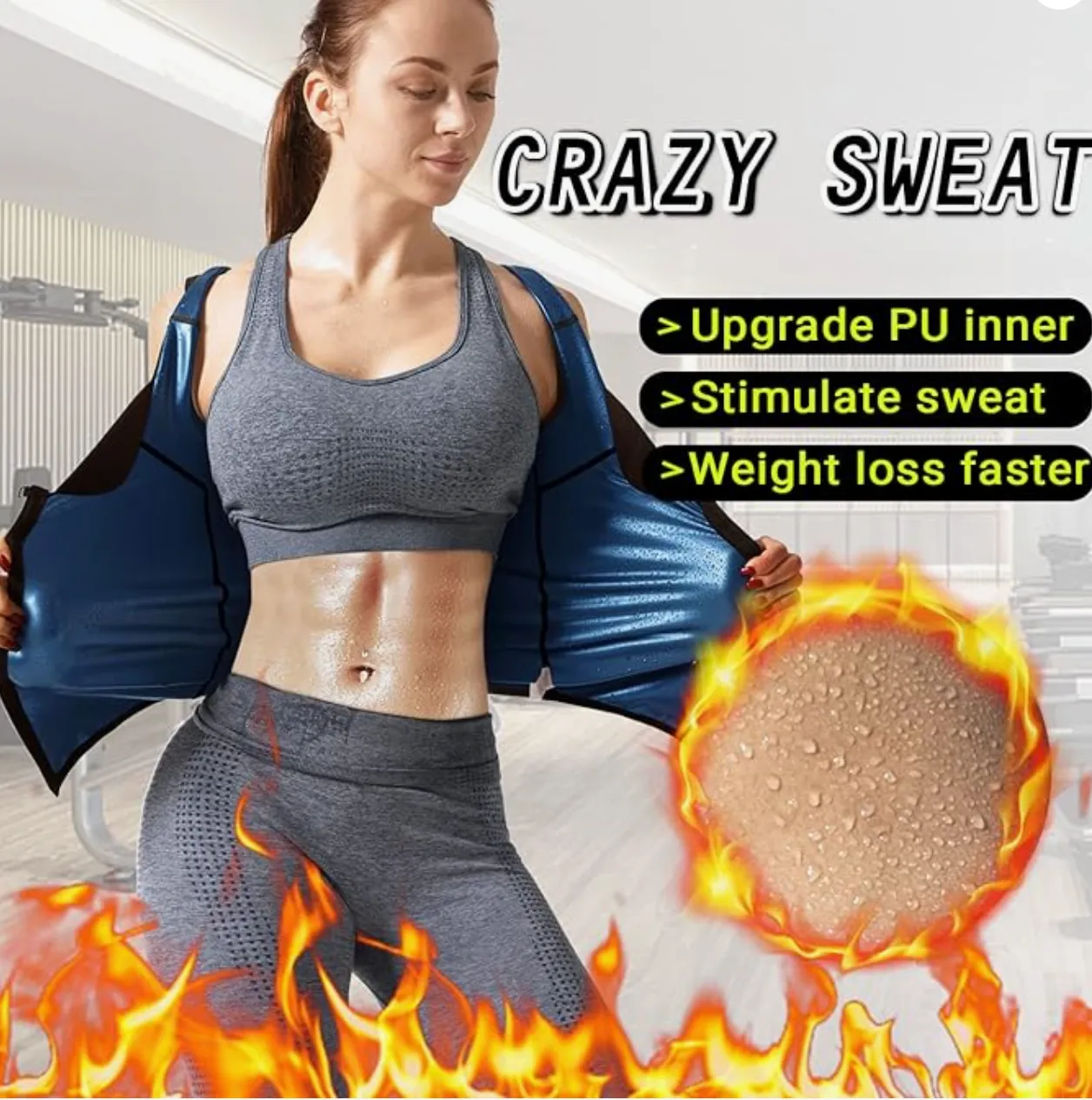 V1001 Womens Polymer Sauna Vest Sweat Tank top Shirts with Zipper