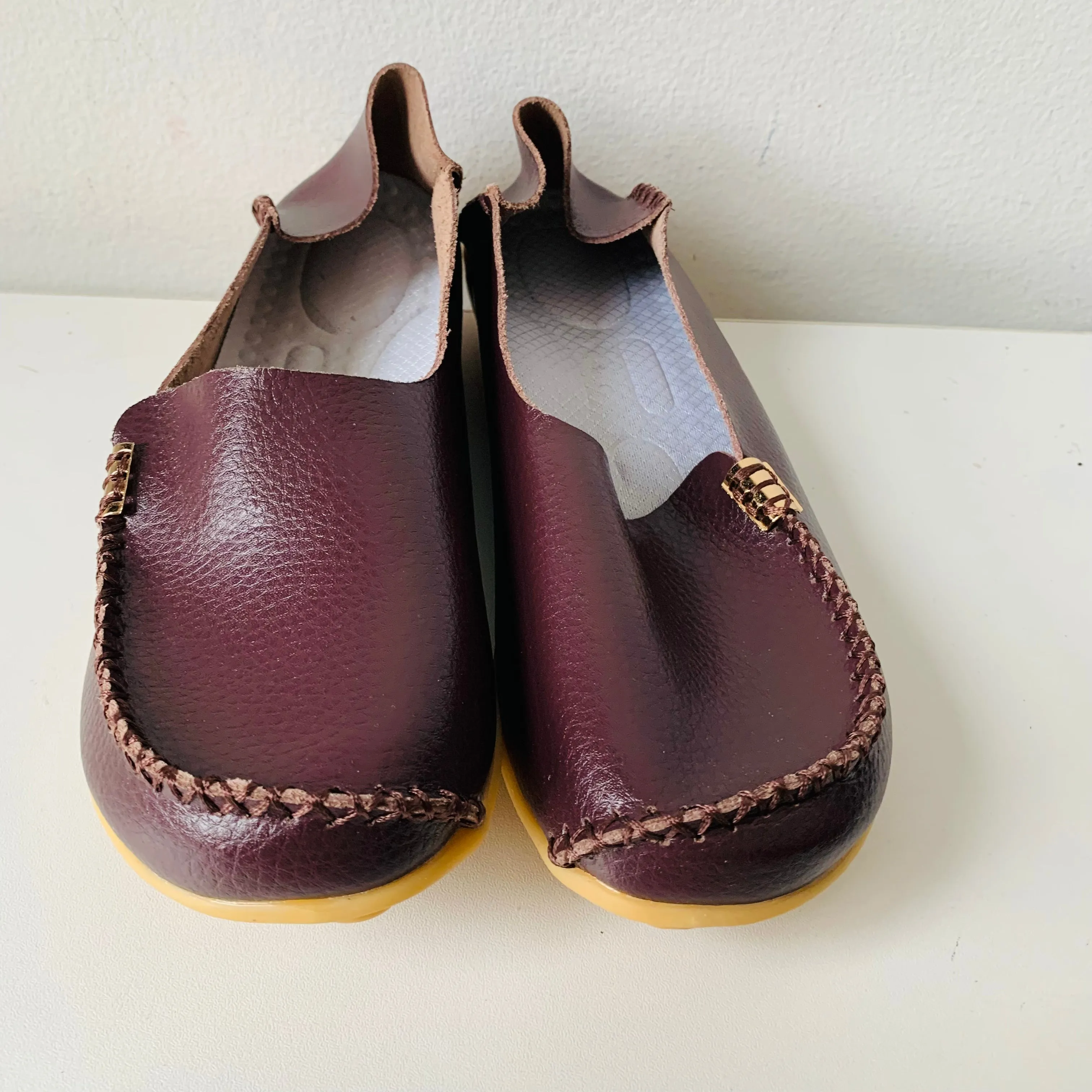 Venus Celia Brown Leather Slide On Moccasins Size 39