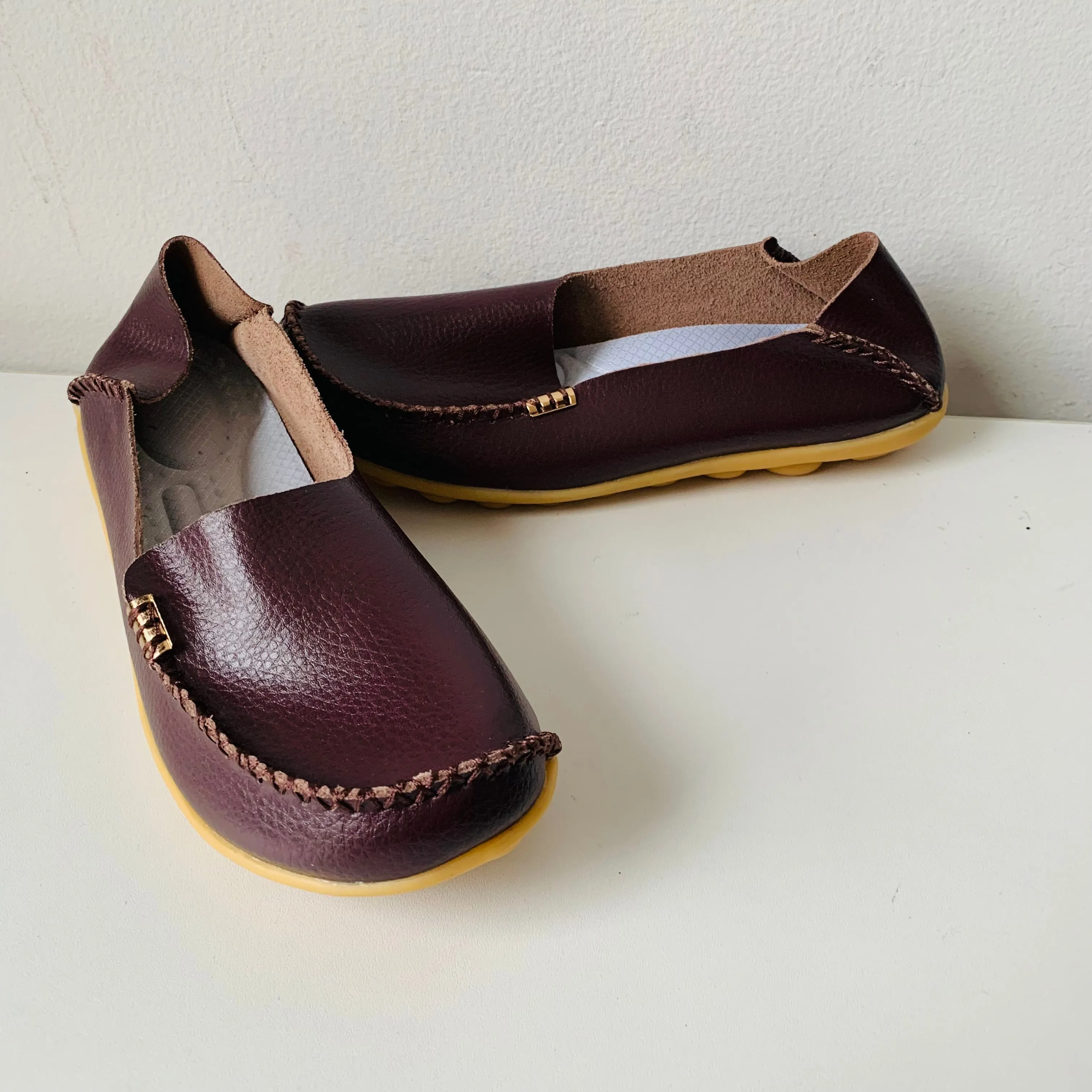 Venus Celia Brown Leather Slide On Moccasins Size 39