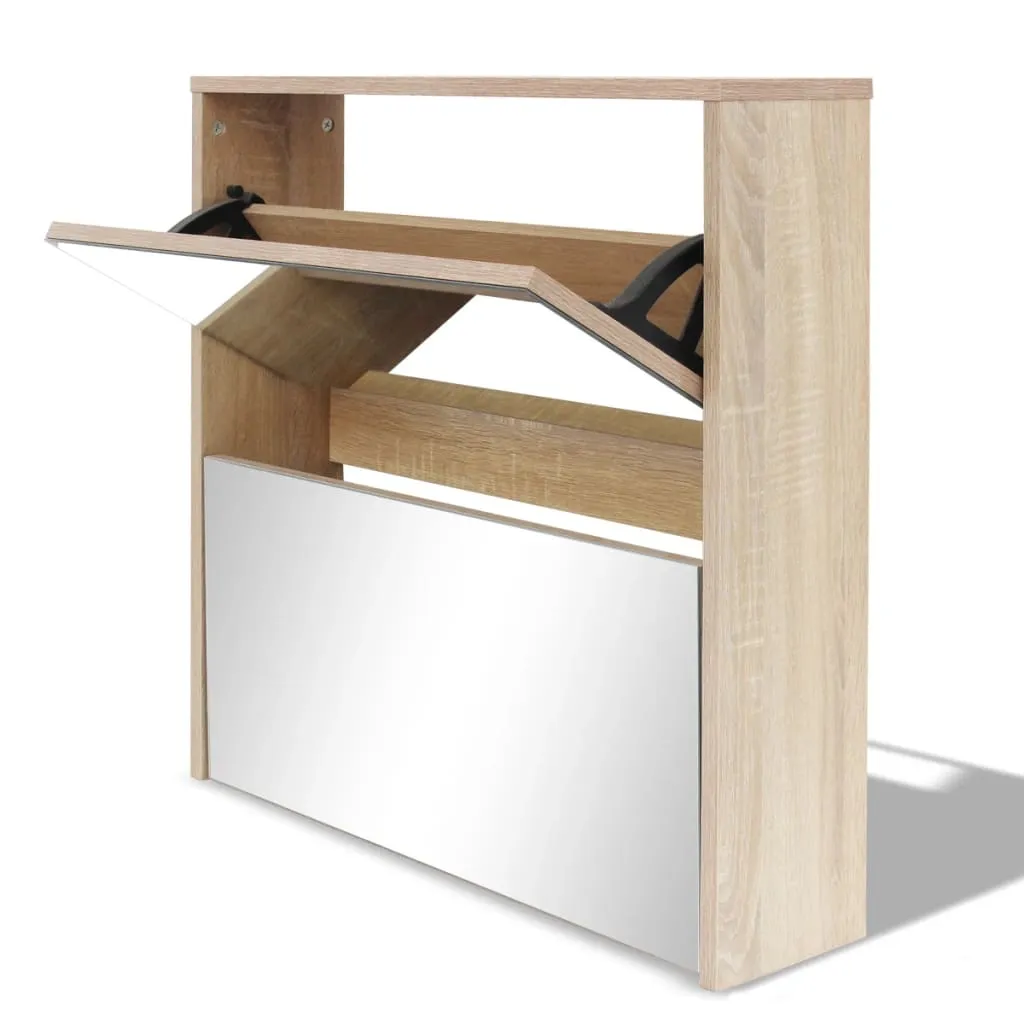 vidaXL Shoe Cabinet 2-Layer Mirror Oak 63x17x67 cm