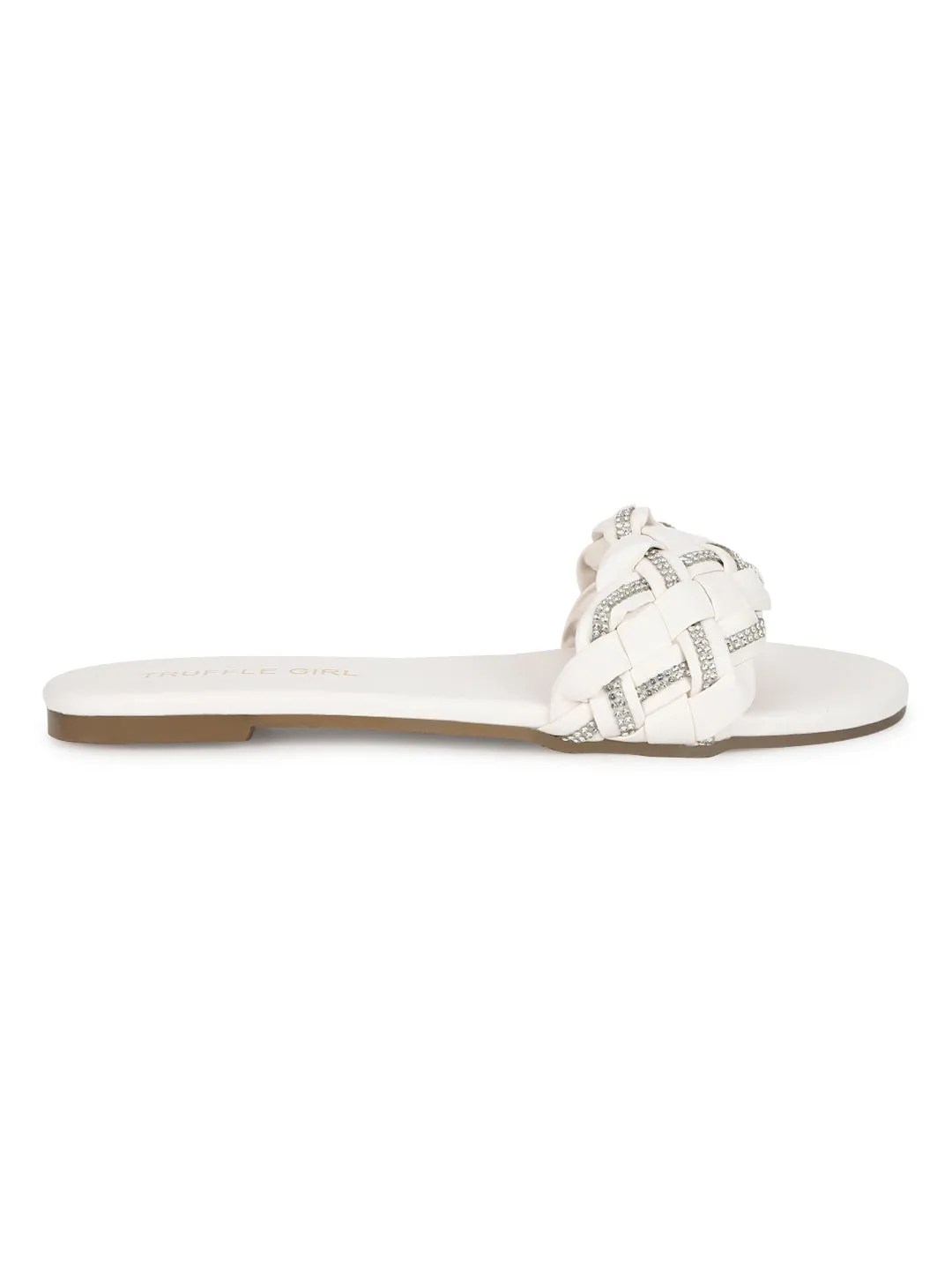 White PU Braided Diamante Slip Ons (TC-ST-1215-WHT)