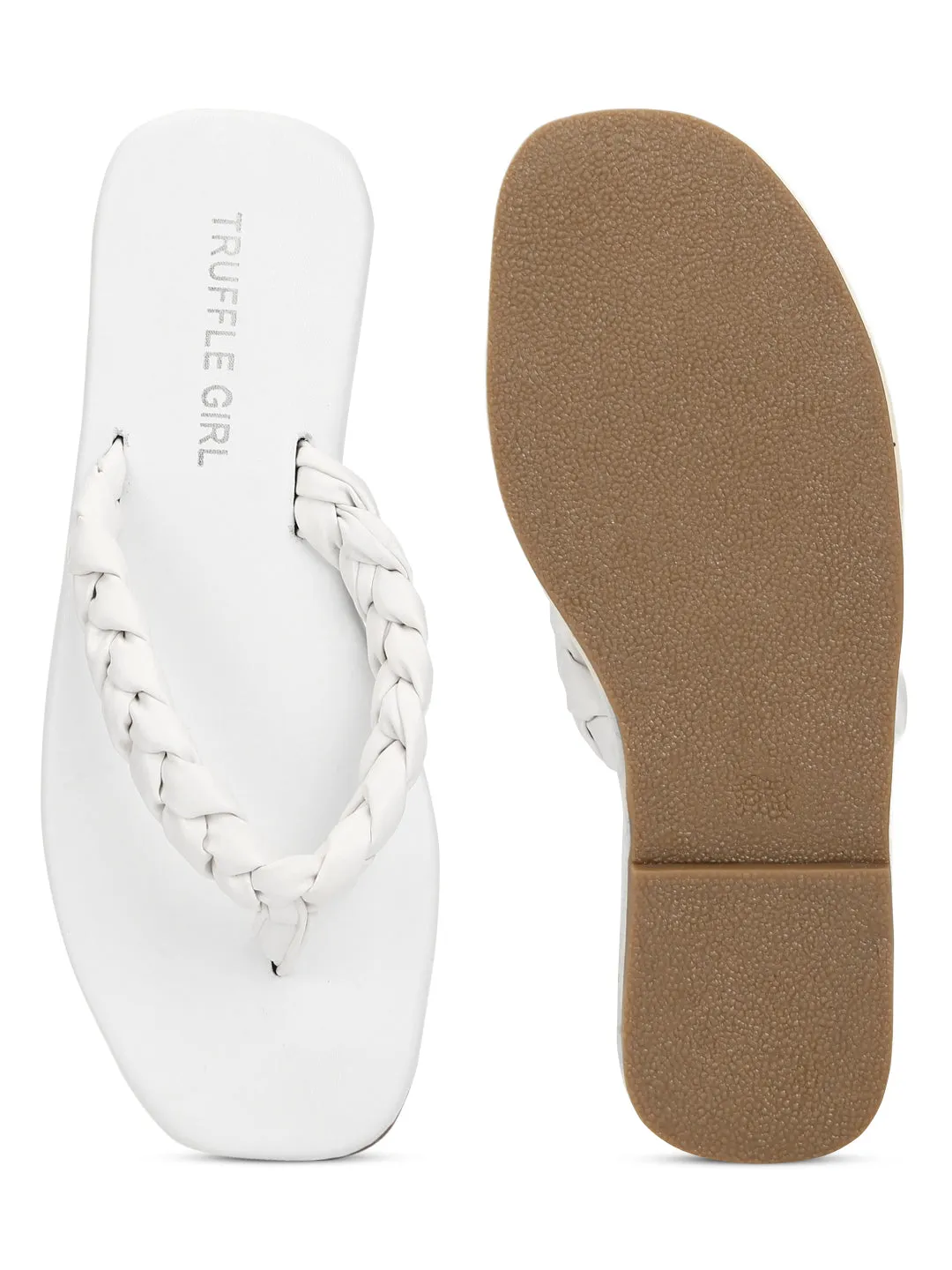 White PU Braided Flip Flops