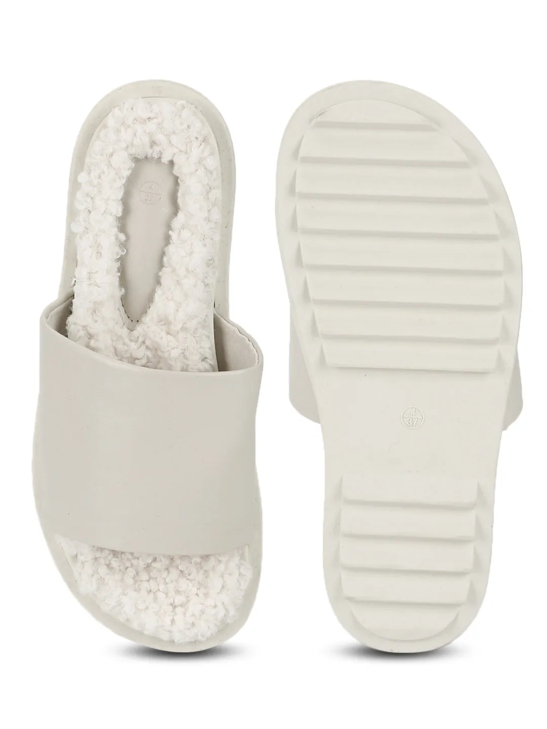 White PU Faux Fur Fuzzy Slip Ons (TC-RLST6-WHT)