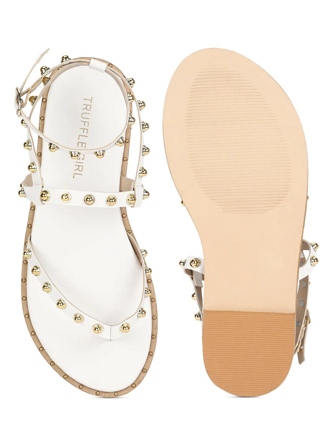 White PU Studded Flat Sandals (TC-ST-1209-WHT)