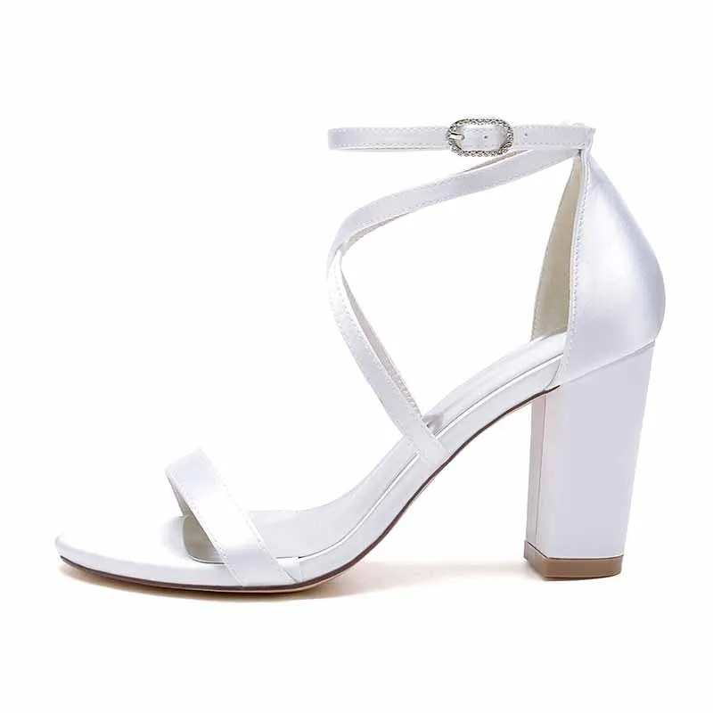 Women Open Toe Ankle Strap Chunky Heel Pump Sandals Party Wedding Strappy Buckle Sandals