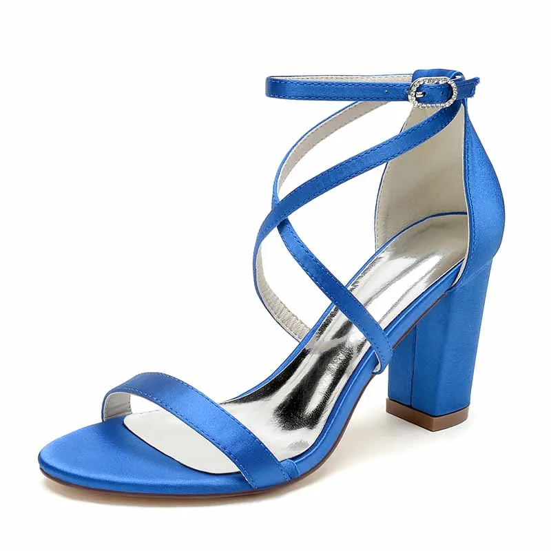 Women Open Toe Ankle Strap Chunky Heel Pump Sandals Party Wedding Strappy Buckle Sandals