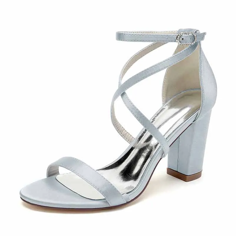 Women Open Toe Ankle Strap Chunky Heel Pump Sandals Party Wedding Strappy Buckle Sandals