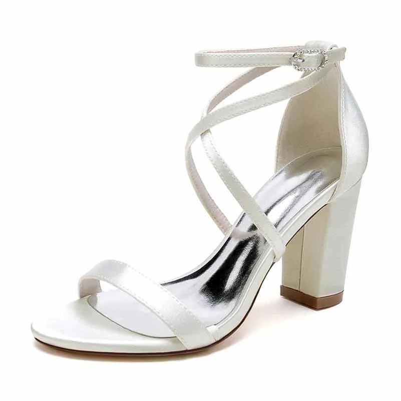 Women Open Toe Ankle Strap Chunky Heel Pump Sandals Party Wedding Strappy Buckle Sandals